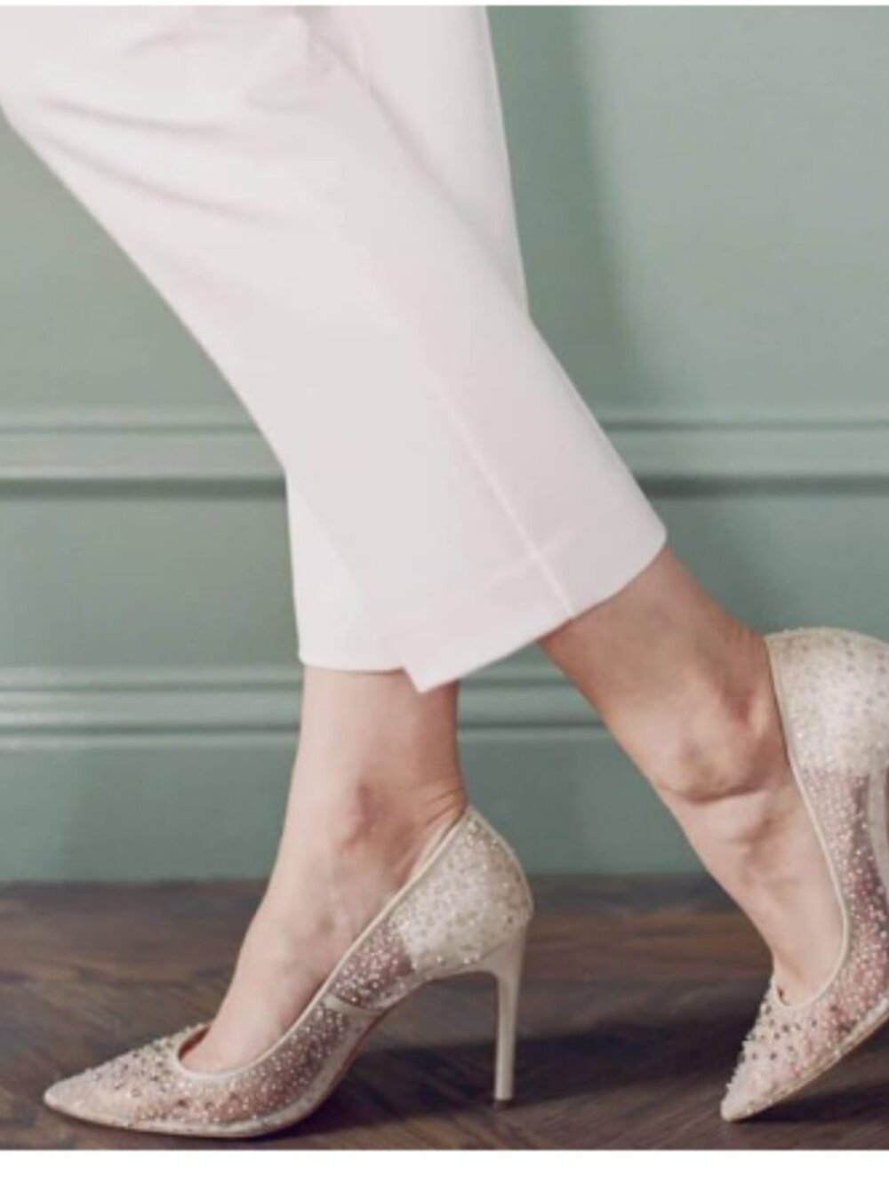 XYD Gold Sequins Studded Stiletto High Heels Mesh Pumps for Women Slip On Shoes